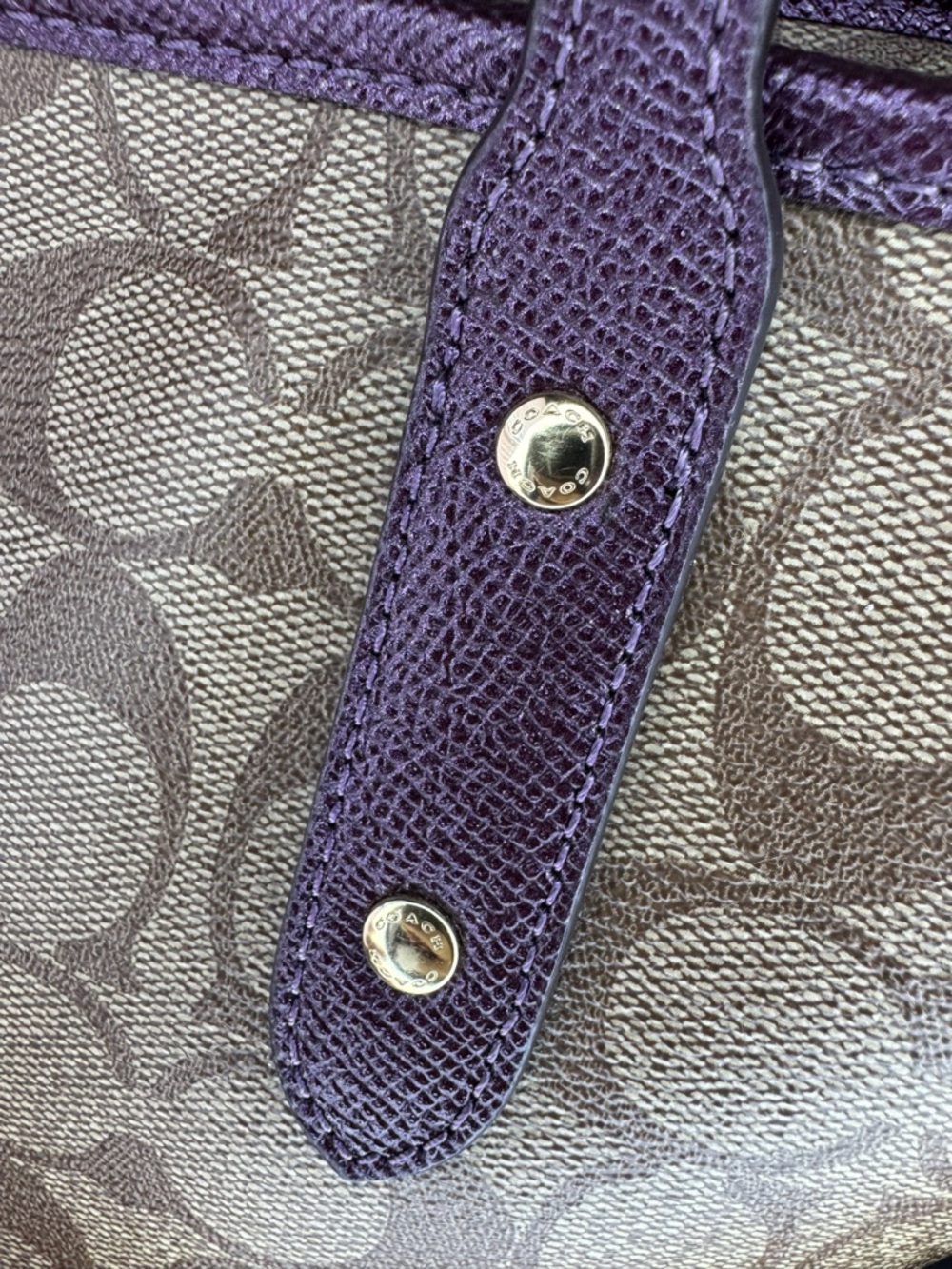 Coach Signature Canvas Tote with Purple Trim - Picture 7 of 13